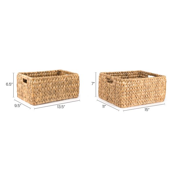 Leif Rustic Minimalist Hand-Woven Hyacinth Nesting Baskets with Handles (Set of 2)