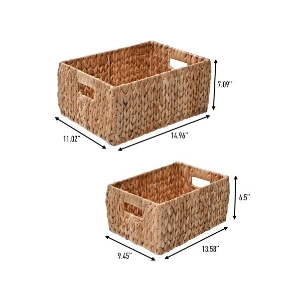 Leif Rustic Minimalist Hand-Woven Hyacinth Nesting Baskets with Handles (Set of 2)