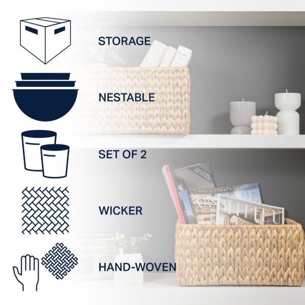 Leif Rustic Minimalist Hand-Woven Hyacinth Nesting Baskets with Handles (Set of 2)