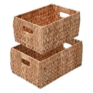 Leif Rustic Minimalist Hand-Woven Hyacinth Nesting Baskets with Handles (Set of 2)