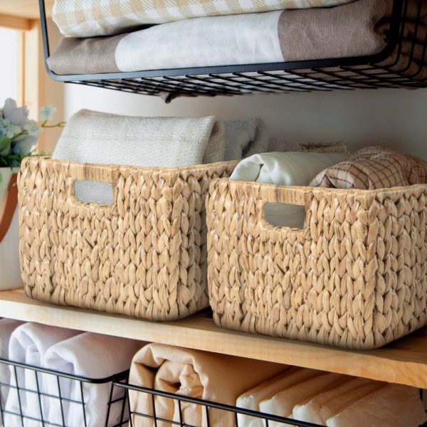 Leif Rustic Minimalist Hand-Woven Hyacinth Nesting Baskets with Handles (Set of 2)