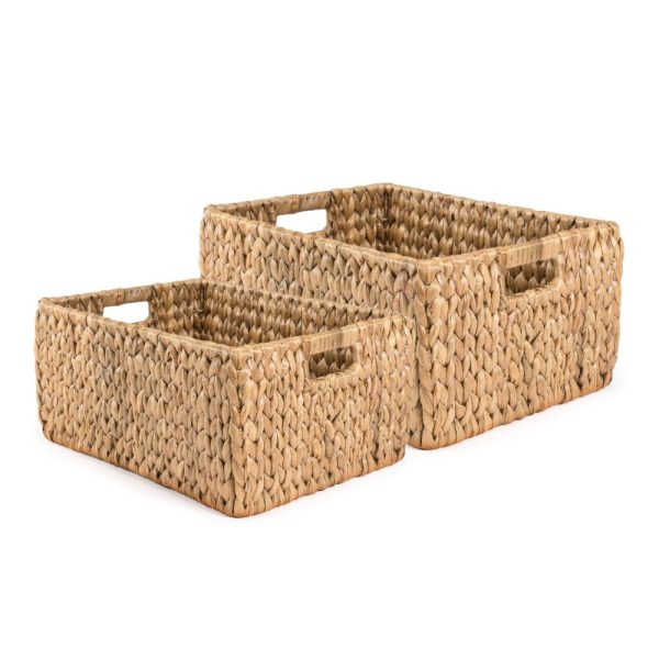 Leif Rustic Minimalist Hand-Woven Hyacinth Nesting Baskets with Handles (Set of 2)