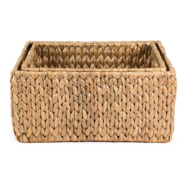 Leif Rustic Minimalist Hand-Woven Hyacinth Nesting Baskets with Handles (Set of 2)