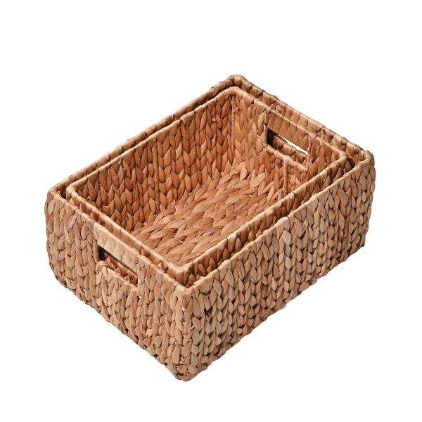 Leif Rustic Minimalist Hand-Woven Hyacinth Nesting Baskets with Handles (Set of 2)