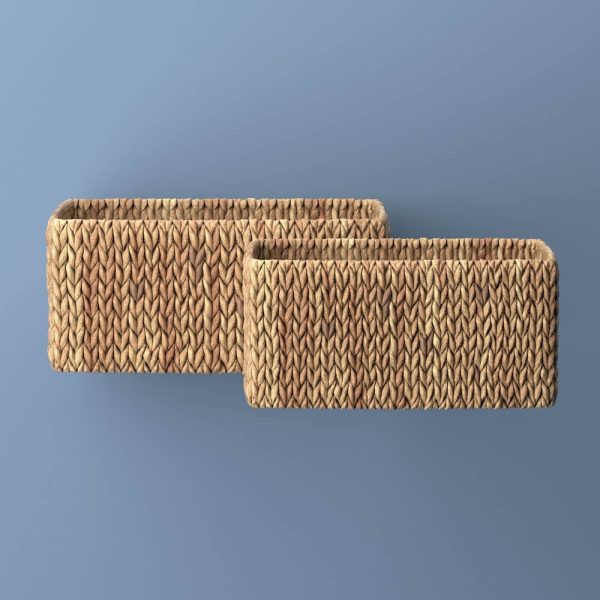 Leif Rustic Minimalist Hand-Woven Hyacinth Nesting Baskets with Handles (Set of 2)