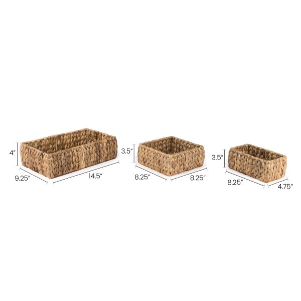 Tress Minimalist Hand-Woven Hyacinth Nesting Baskets (Set of 3)