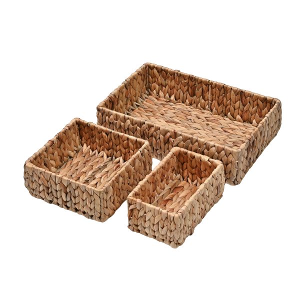Tress Minimalist Hand-Woven Hyacinth Nesting Baskets (Set of 3)