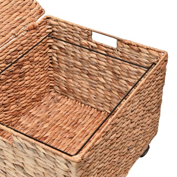 Ashton 18.11 Classic Farmhouse Handwoven Hyacinth Rolling Filing Basket with Lid and 360 Degree Lockable Wheels