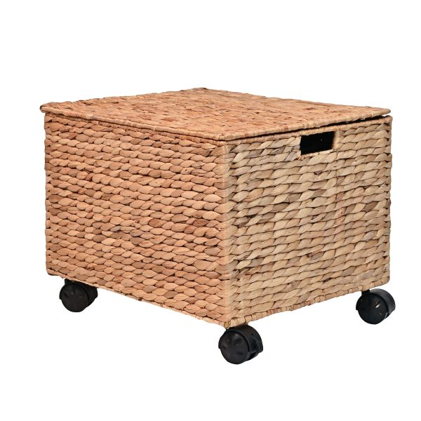 Ashton 18.11 Classic Farmhouse Handwoven Hyacinth Rolling Filing Basket with Lid and 360 Degree Lockable Wheels