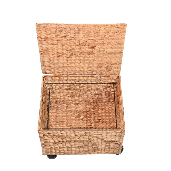 Ashton 18.11 Classic Farmhouse Handwoven Hyacinth Rolling Filing Basket with Lid and 360 Degree Lockable Wheels
