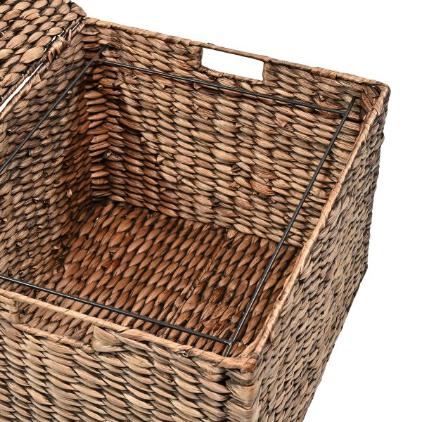Ashton 18.11 Classic Farmhouse Handwoven Hyacinth Rolling Filing Basket with Lid and 360 Degree Lockable Wheels