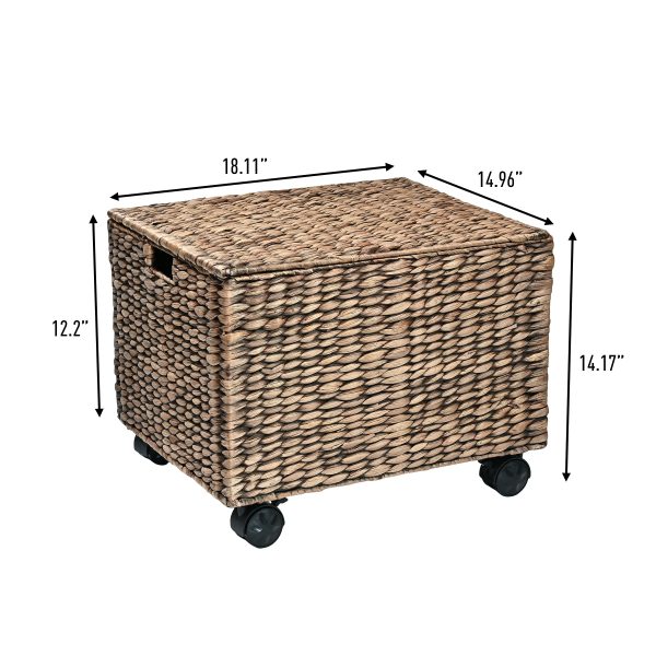 Ashton 18.11 Classic Farmhouse Handwoven Hyacinth Rolling Filing Basket with Lid and 360 Degree Lockable Wheels