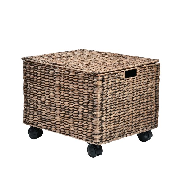 Ashton 18.11 Classic Farmhouse Handwoven Hyacinth Rolling Filing Basket with Lid and 360 Degree Lockable Wheels