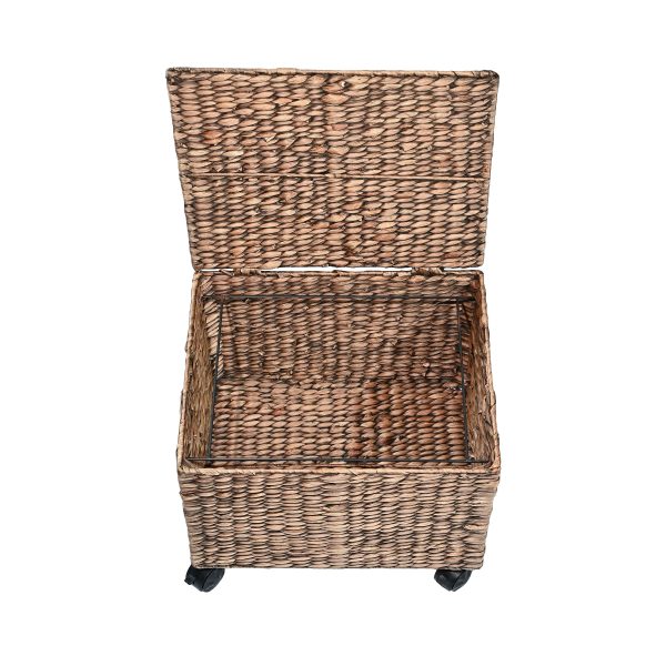Ashton 18.11 Classic Farmhouse Handwoven Hyacinth Rolling Filing Basket with Lid and 360 Degree Lockable Wheels