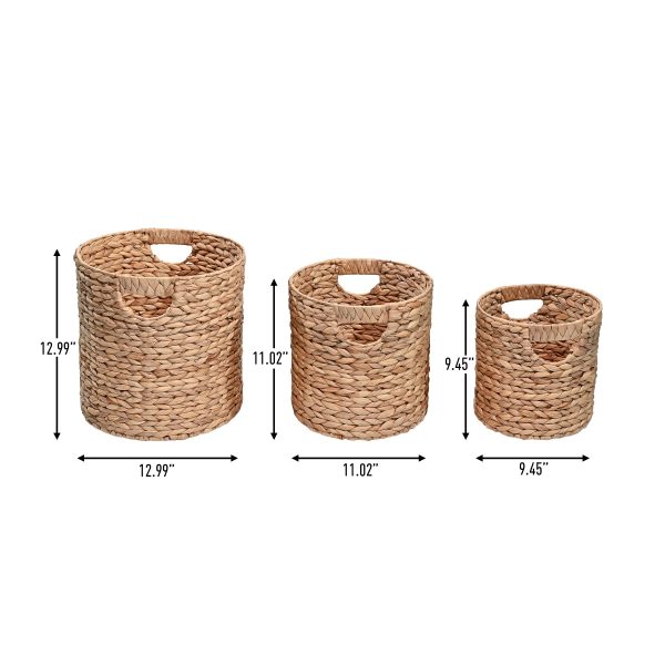 Avery Bohemian Cottage Handwoven Hyacinth Cylinder Nesting Baskets with Handles (Set of 3)