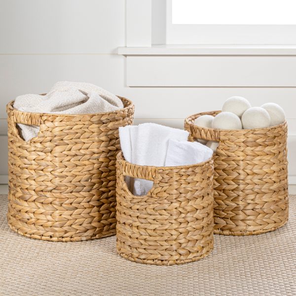 Avery Bohemian Cottage Handwoven Hyacinth Cylinder Nesting Baskets with Handles (Set of 3)