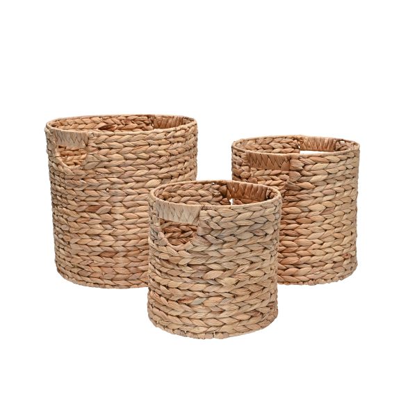 Avery Bohemian Cottage Handwoven Hyacinth Cylinder Nesting Baskets with Handles (Set of 3)