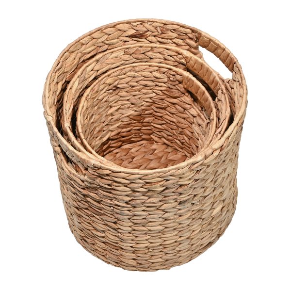 Avery Bohemian Cottage Handwoven Hyacinth Cylinder Nesting Baskets with Handles (Set of 3)