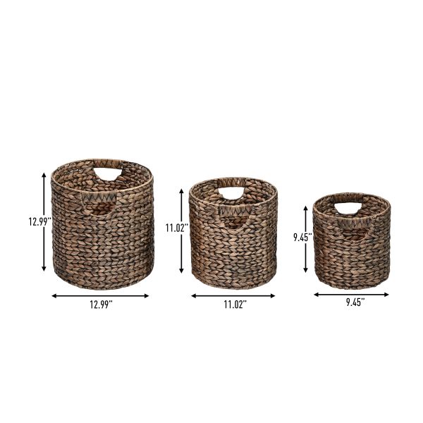 Avery Bohemian Cottage Handwoven Hyacinth Cylinder Nesting Baskets with Handles (Set of 3)