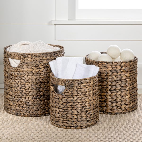 Avery Bohemian Cottage Handwoven Hyacinth Cylinder Nesting Baskets with Handles (Set of 3)