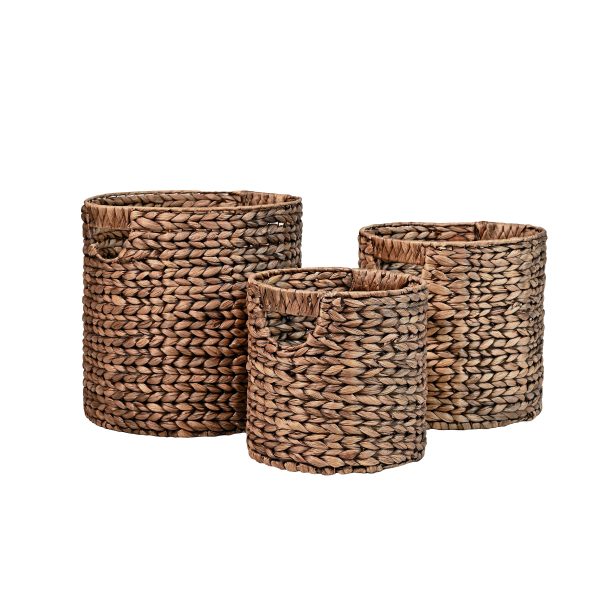 Avery Bohemian Cottage Handwoven Hyacinth Cylinder Nesting Baskets with Handles (Set of 3)