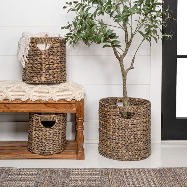Avery Bohemian Cottage Handwoven Hyacinth Cylinder Nesting Baskets with Handles (Set of 3)