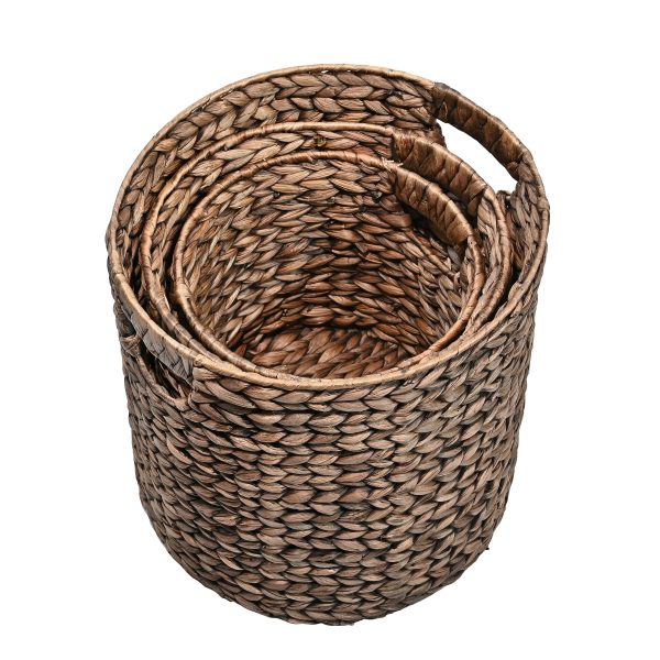 Avery Bohemian Cottage Handwoven Hyacinth Cylinder Nesting Baskets with Handles (Set of 3)