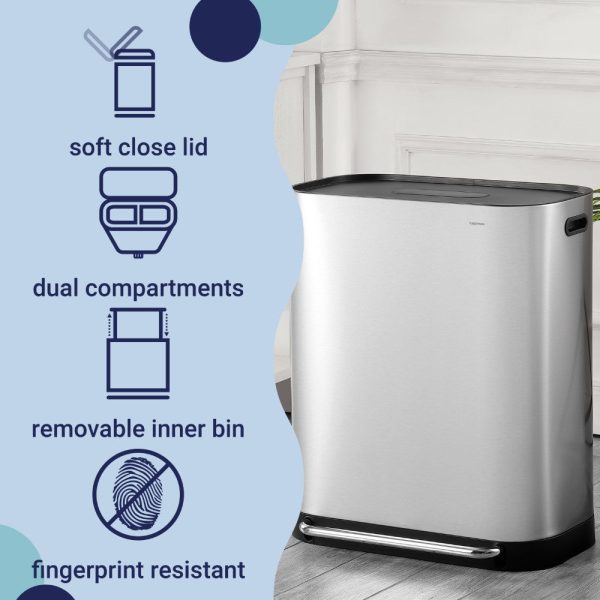 Beni 60 Liter/16 Gallon Kitchen Trash/Recycling Trash Can